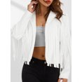thumbnail image 4 of Gureui Faux Suede Tassel Jacket Womens Vintage Lapel Long Sleeve Fringe Cropped Hippie Motor Biker Cardigan Outwears, 4 of 8