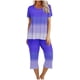 thumbnail image 1 of Pijamas de Verano para Mujeres, Suelto Impreso Manga Corta Superior Y Pantalones Recortados, Cuello Redondo Casual, 1 of 6