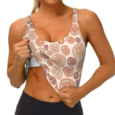 Qokaie Mushrooms2 Pattern Womens Scoop Neck Sports Bra Breathable Workout Vest Padded U Back Medium Impact Fitness Gym Yoga Bra Workout Crop Top
