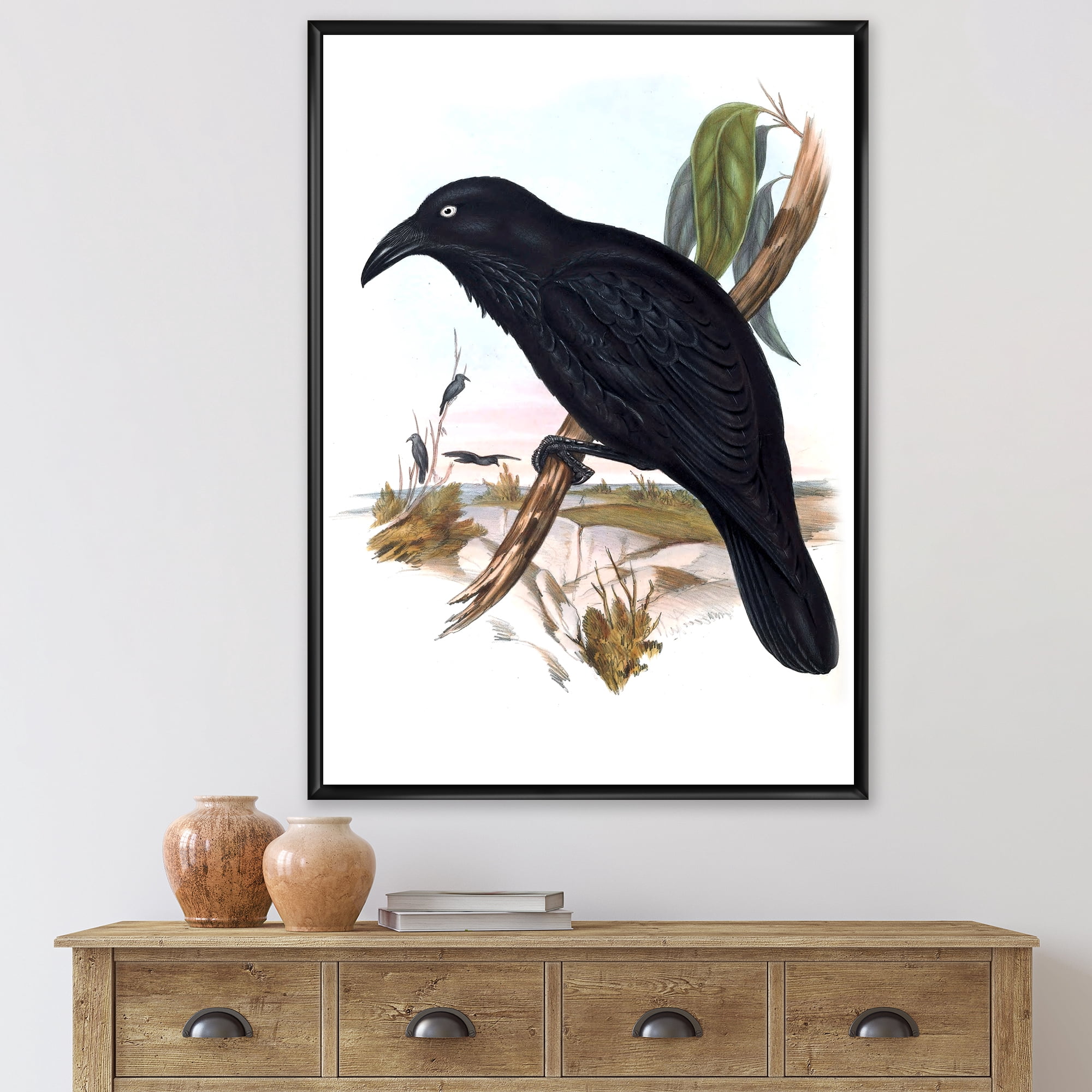 Ancient Australian Birds VI 30 in x 40 in Framed Painting Canvas Art Print, by Designart