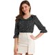 thumbnail image 1 of Blusa con Botones cuello de solapa Allegra K con volantes estampado de Corazón Negro L, 1 of 6