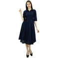 thumbnail image 6 of Bimba Women's 3/4 Sleeve Linen Collar Neck Solid Flared Shirt Dress with Side Pockets, 6 of 9