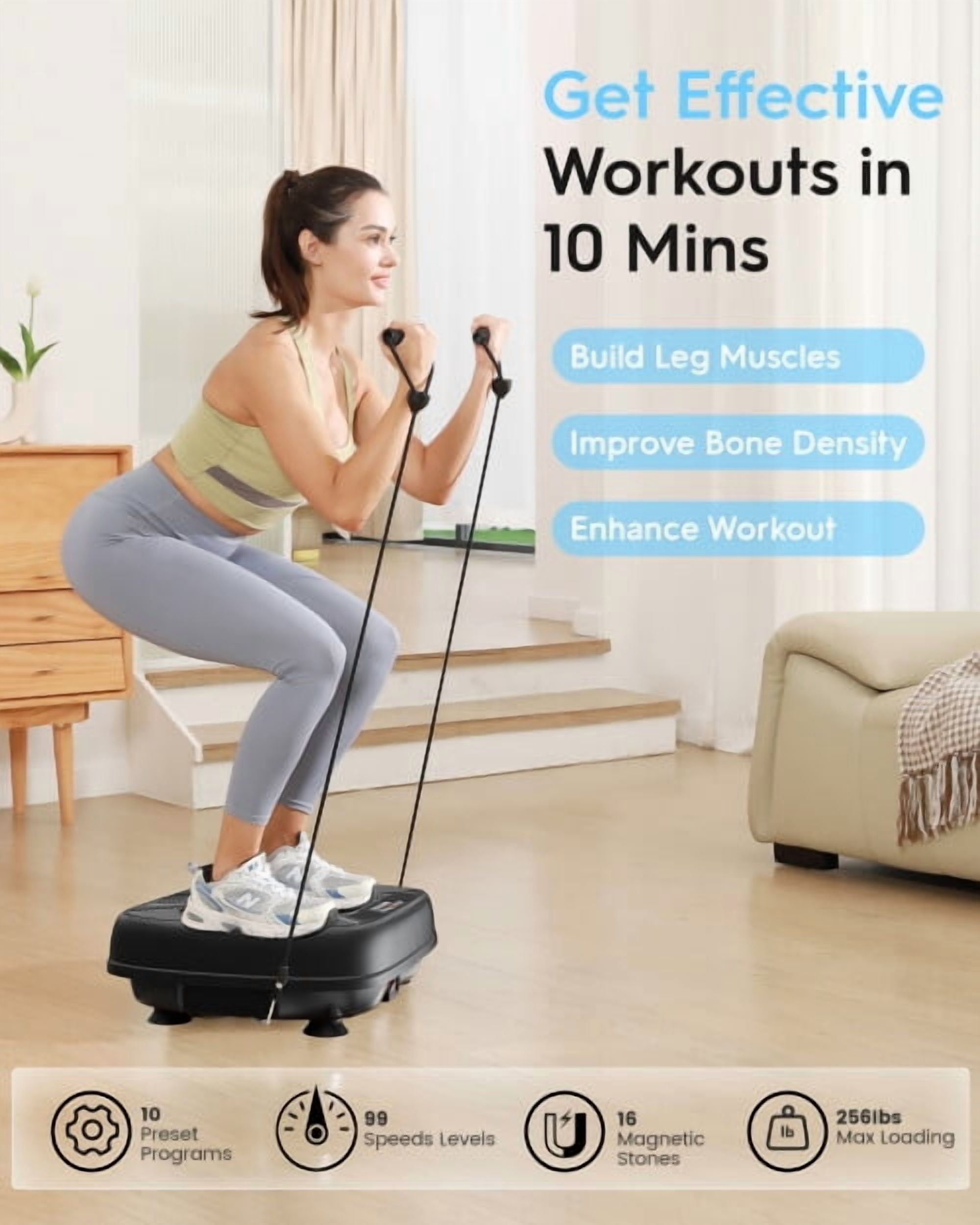 UPGO Vibration Plate Exercise Machine, Whole Body Workout Vibration Platform w/ 2 Resistance Bands for Home Fitness
