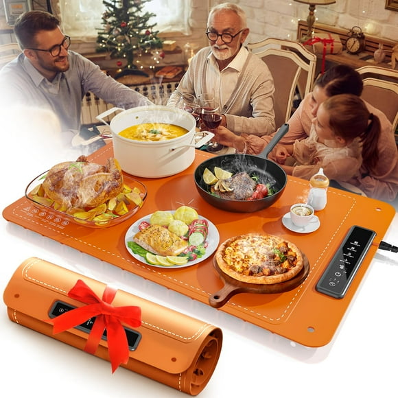 Alfombrilla para calentar alimentos, bandeja eléctrica para calentar alimentos, 4 temperaturas, color naranja
