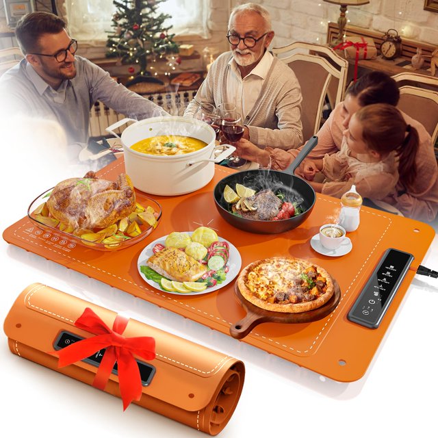 Alfombrilla para calentar alimentos, bandeja eléctrica para calentar alimentos, 4 temperaturas, color naranja