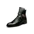 thumbnail image 1 of UKAP Men Leather Boots Pull-on Motorcycle Boot Buckle Strap Ankle Booties Business Shoes Comfortable Black (Inner Height Increase) 8, 1 of 6