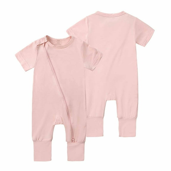 Timegard Newborn Baby Clothes Toddler Zip up Onesis Boy Girl Short Sleeve Rompers Infant Cotton Clothing