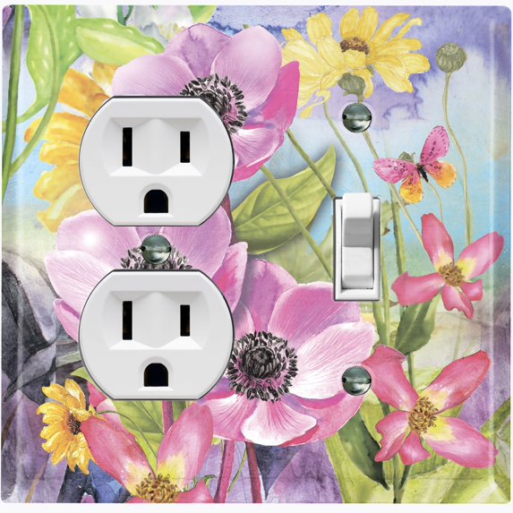 Metal Light Switch Plate Cover Vintage Purple Floral Butterfly Sky Art FLW110