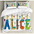 thumbnail image 1 of Alice Queen Size Duvet Cover Set, Colorful Girl Name with Balloons Bitten Letters Candles Cartoon Style Illustration, Decorative 3 Piece Bedding Set with 2 Pillow Shams, Multicolor, by Ambesonne, 1 of 3