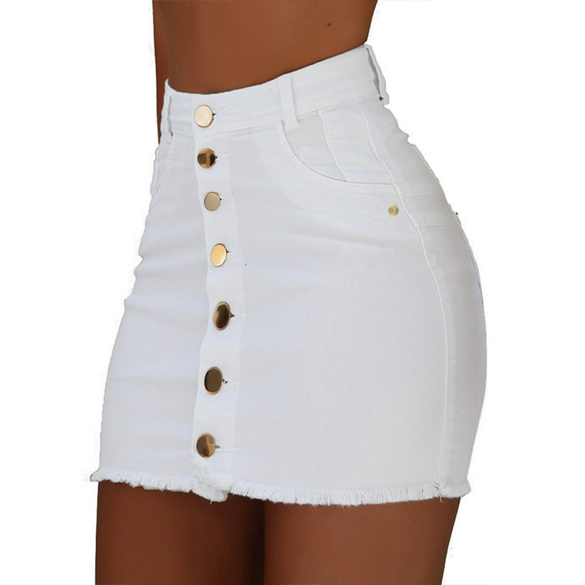 High waist button white skirt 2025