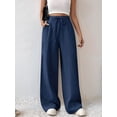 thumbnail image 5 of Women'S High Waist Slim Fit Draped Casual Tie Front Wide Leg Pants Blue XL, 5 of 9