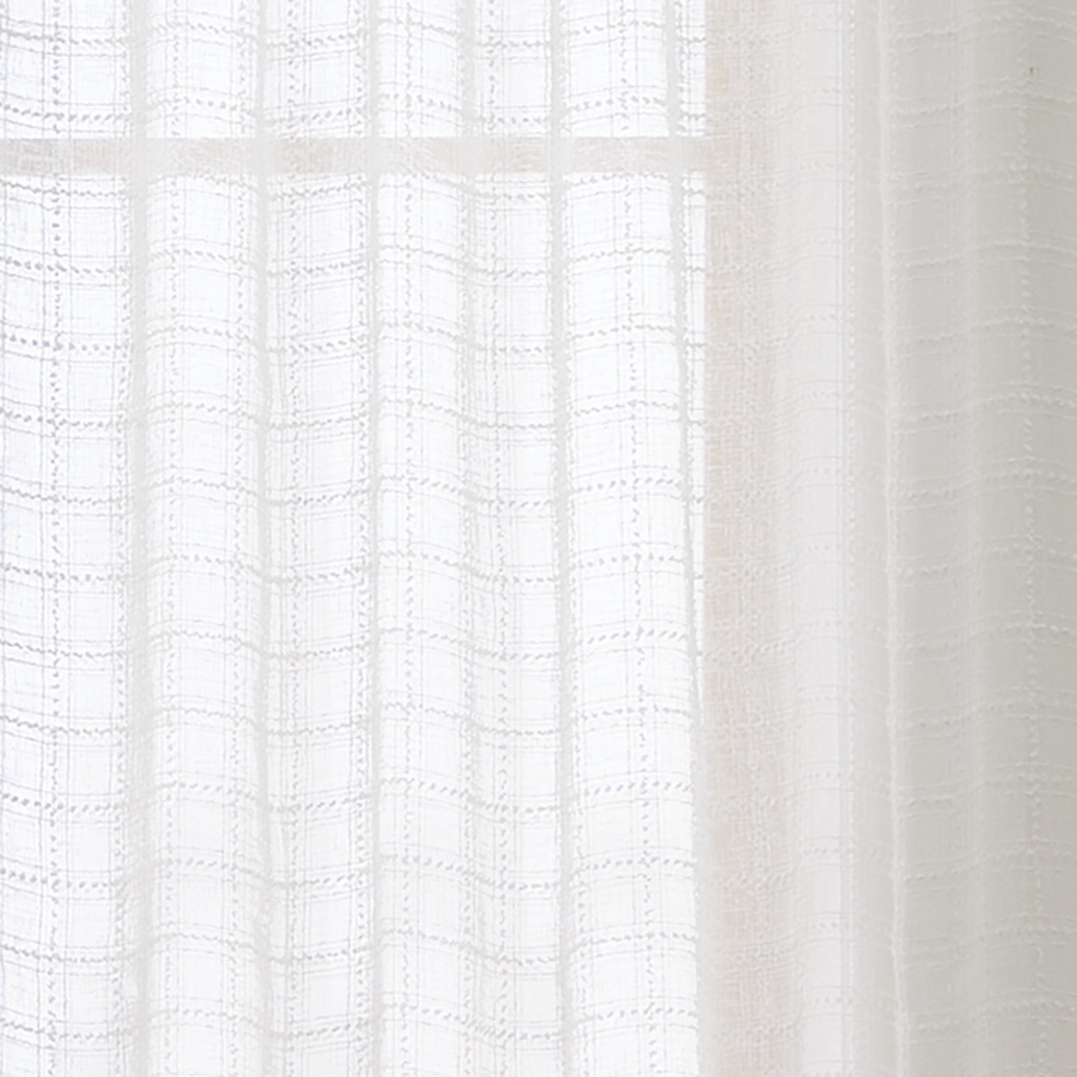 Better Homes & Gardens Sheer Tonal Windowpane Stitch Tie Top Single Curtain Panel, Vanilla Dream, 50 in W x 84 in L