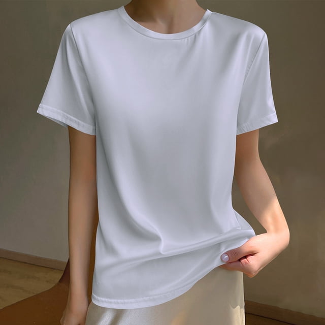Meichang T-Shirts de Base pour Femmes Couleur Unie Manches Courtes T-Shirts Amples Décontractés Col Rond Hauts Tee Confortables Légers T-Shirts de Sortie