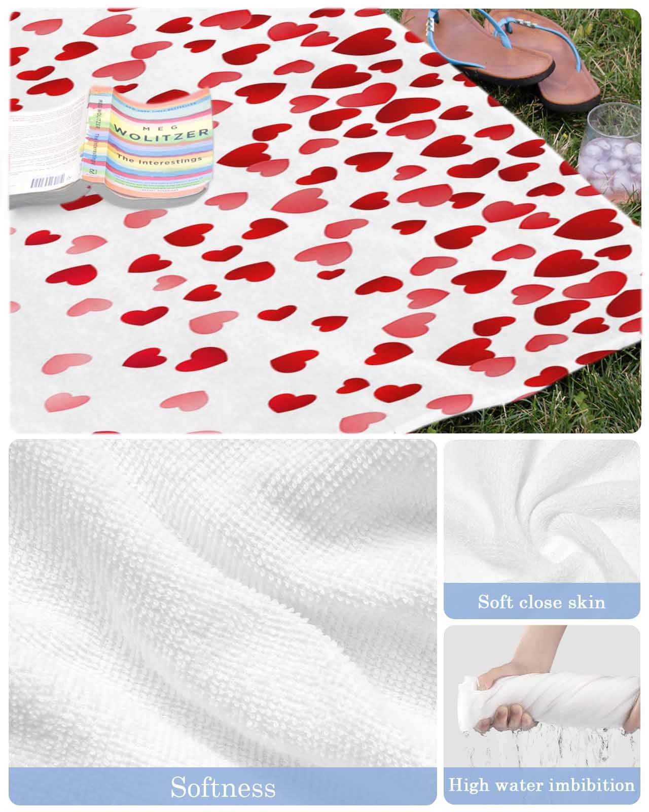 Love Hearts Fallen Beach Towels Oversized Super Absorbent, Valentines Day Red Loving Lightweight Bath Towel Quick Dry Sets For Bathroom/Pool/Rv Camping/Beach Play/Gym Room/Picnic 35"x70"