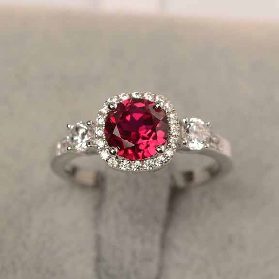 HeartsAndYou 2ct Natural Ruby & Diamond Ring Halo Trilogy 100% REAL 14k SOLID White Gold
