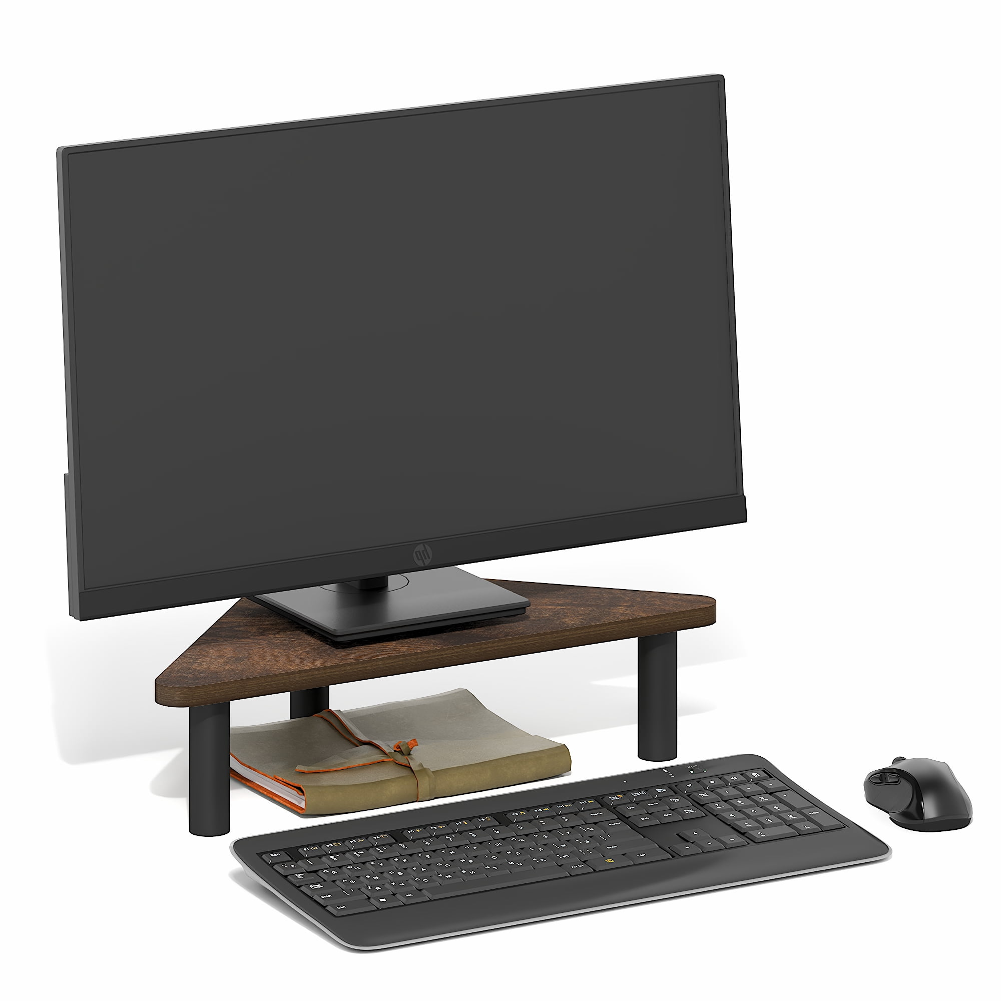 Furinno TURN-N-TUBE 19.6 Wide Triangle Corner Monitor Riser Amber Pine