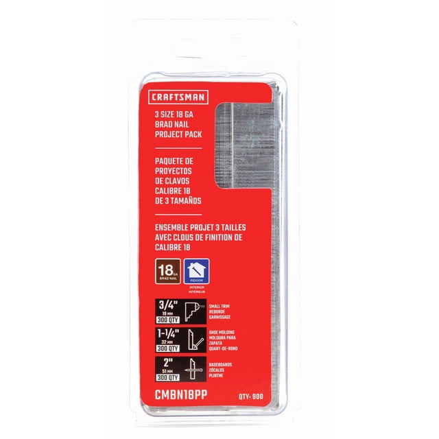 Paquete de proyectos Craftsman 18GA de Brad Nails CMBN18PP para uso en interiores