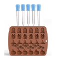 thumbnail image 1 of Molde de silicona de Halloween con cinco goteros, 1 paquete de 30 cavidades, molde para chocolate de Halloween, molde para dulces, molde con forma de lápida, sombrero de araña, murciélago y calabaza, 1 of 5