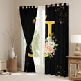 thumbnail image 3 of Homewish Initial J Letter Blackout Curtains Set of 2 (52x84 Each), Butterfly Rose Floral Window Curtains, Black Gold Sequin Print Curtains and Drapes, Curtains Blackout Home Decor, 3 of 6