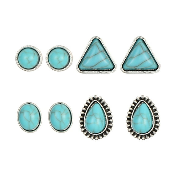 Mightlink 4 Pairs Women Geometric Shape Ear Studs Boho Faux Turquoise Stud Earrings Vintage Ethnic Style Jewelry Gift