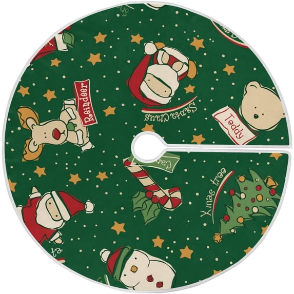 FMSHPON Funny Christmas Patchwork Elements Xmas Christmas Tree Skirt Stand Mat for Holiday Party Decoration Indoor Outdoor 48 inches