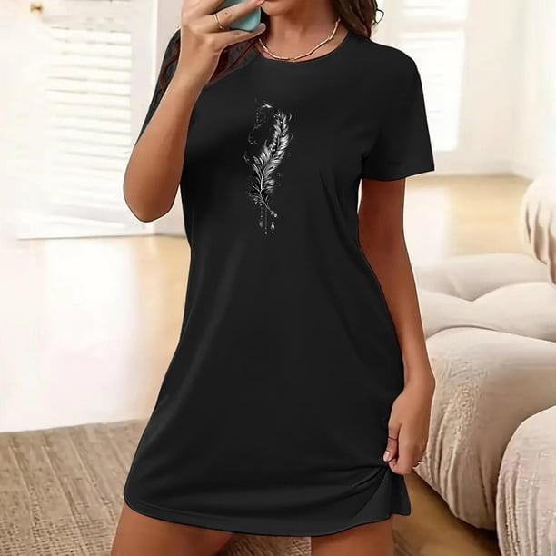 Camisón corto de talla grande para mujer, camisón de manga corta con estampado de pecho a la moda, camisón para mujer