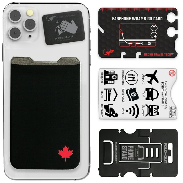 Gecko Travel Tech Phone Wallet - Stick On Card Holder Wallet for Cell Phones - Adhesive Card Pocket - CANADA FLAG