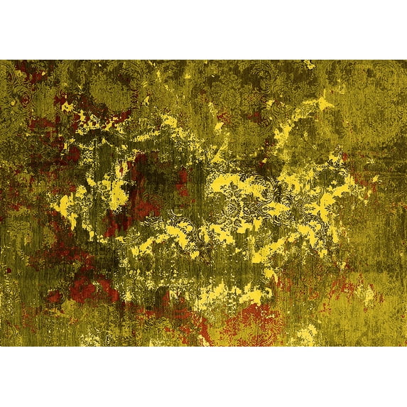 Ahgly Company Machine Washable Indoor Rectangle Oriental Yellow Industrial Area Rugs, 4' x 6'