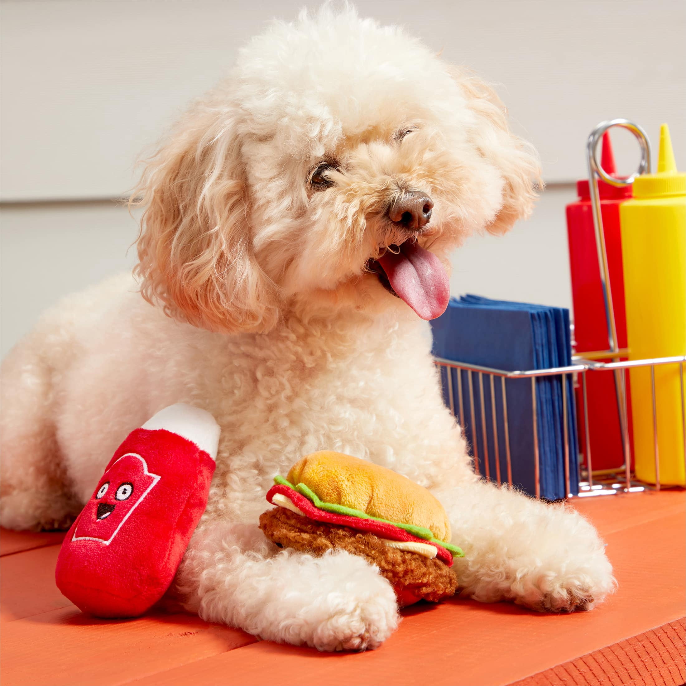 BARK Cookout Burger & Ketchup BBQ Food Plush Dog Toy XS/S