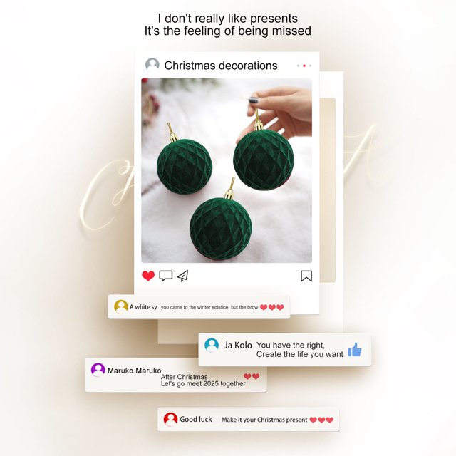 Ganfancp 3Pc Terciopelo Bolas de Navidad Flocked Árbol de Navidad Adornos de Plástico 3.15 Pulgadas