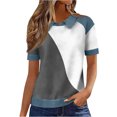 thumbnail image 5 of Minjewel Women's Denim Collar Cowboy Patchwork Blouse Short Sleeve Sweatshirt Floral Print Waffle Knit Casual Summer Tops,Gray 2XL, 5 of 7