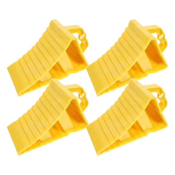 Heavy Duty Wheel Chocks with Handle, 4 Pack Non-Slip Tire Stoppers for RV, Car and Truck, High-Visibility Yellow Wheel Wedges for Parking and Maintenance, Weather-Resistant Engineering Plastic