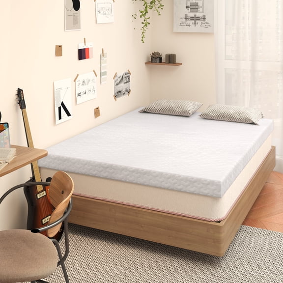 Memory Foam Mattress Topper Twin XL, 2 inch Dual Firmness with High-Density Foam for Dorm Beds, Breathable and Washable Bamboo Cover, CertiPUR-US