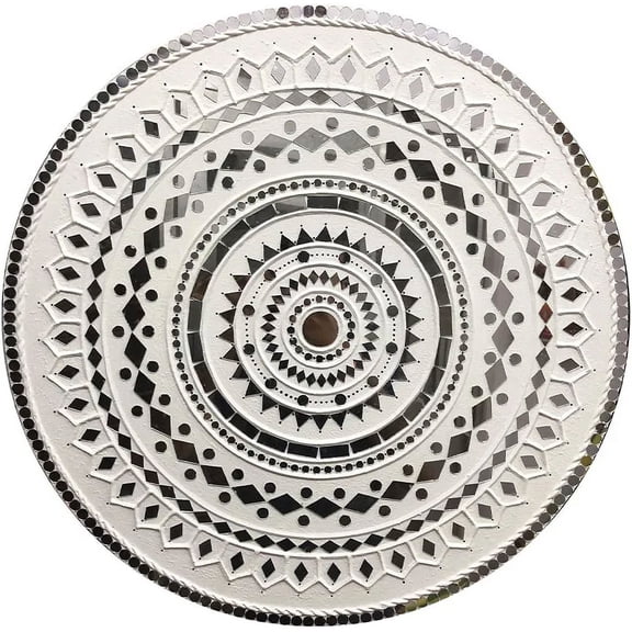 Sol Living Home Decor Lippan Art Mirror Wall Decor Handmade Wall Art Bedroom Decor Housewarming Gift Home Decorations for Living Room Decor Kitchen Wall Decor Traditional Art - White, 16-in