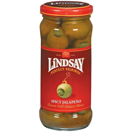 Lindsay Perfect Pairings Spicy Jalapeno Stuffed Queen Olives 4.5 Oz Jar