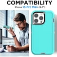thumbnail image 2 of FZC-Compatible with iPhone 15 Pro Max Case with Glass Screen Protector, Heavy Duty Rugged Shockproof/Drop/Dust Proof 3-Layer Full Body Protective Tough Durable Phone Cover, Aqua Mint, 2 of 4