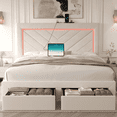 thumbnail image 4 of Fastroby Queen Upholstered Bed Frame with LED Headboard & Storage Drawer, No Box Spring Required, 4 of 12