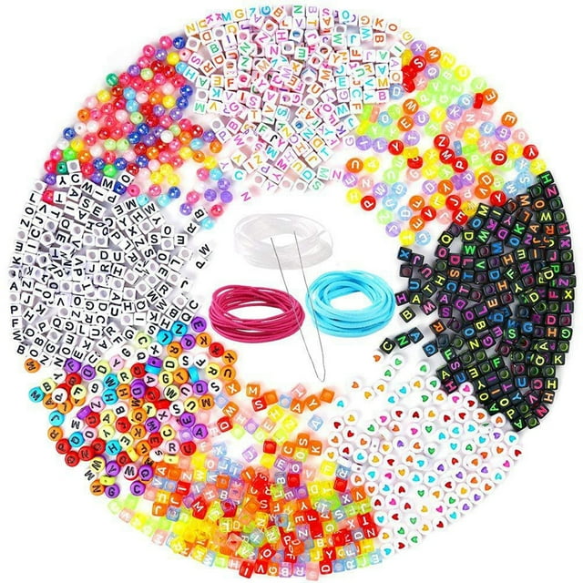 Bracelet Making Beads DIY 1300PCS Small Alphabet Beads Pony Beads with Strings