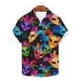 thumbnail image 3 of Mens Mardi Gras Shirt Plus Size Short Sleeve Button Down Hawaiian Shirts Carnival Turndown Collar Summer Tops Beach Vacation Holiday, 3 of 5