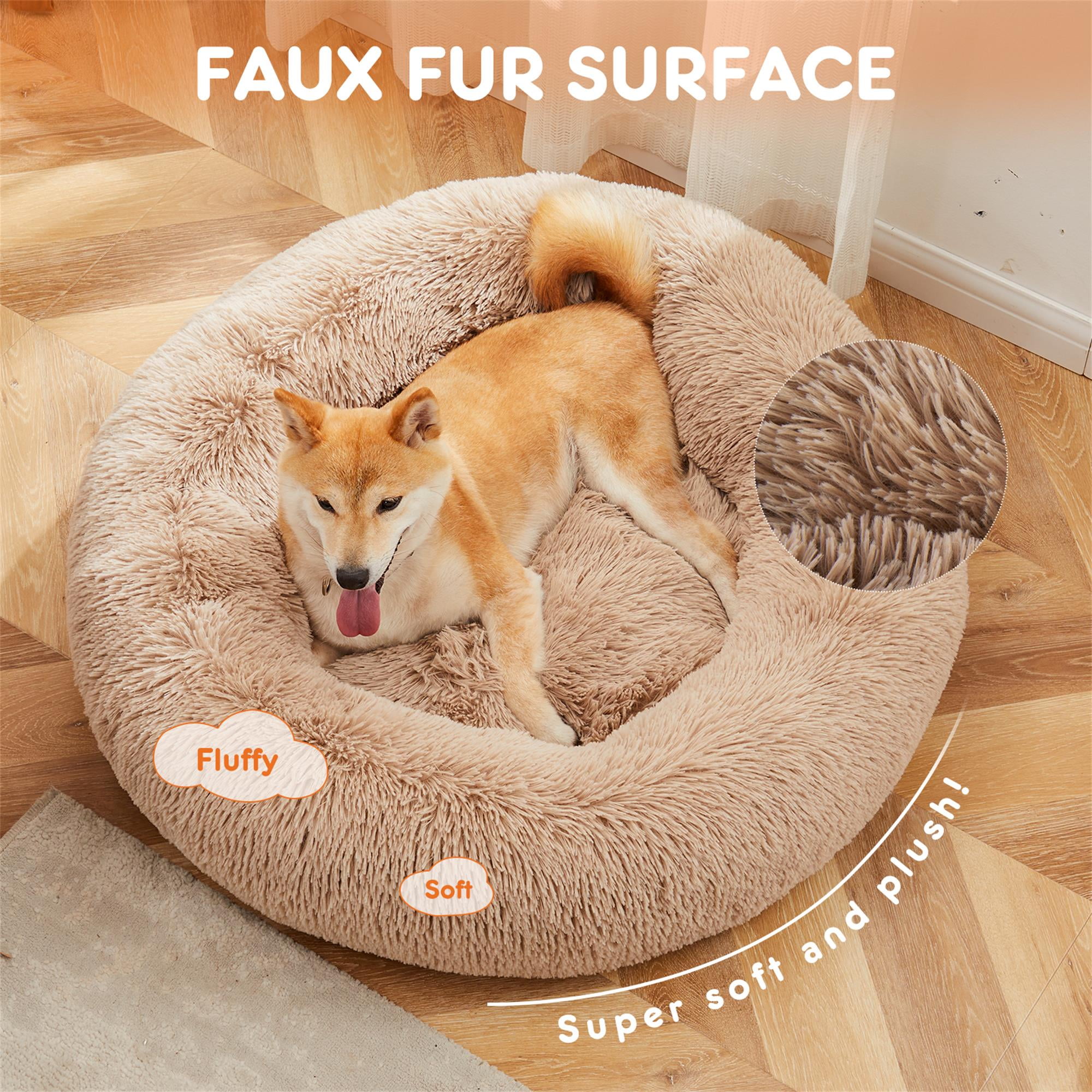 Kadyn 20" Calming Dog and Cat Beds for Small Medium Dogs, Anti-Anxiety Donut Cuddler Warming Cozy Soft Round Pet Sofa Bed, Beige