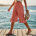 thumbnail image 4 of Cotton Linen Ruffle Hem Culottes for Women 2026 Casual Lightweight Shorts Smocked Waist Wide Leg Short Pants Watermelon Red XL, 4 of 7