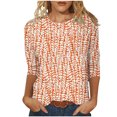 thumbnail image 1 of Pompotops Mode Femme Col Rond T-Shirt Manches 3/4 Blouse Imprimée Hauts Chandail en Molleton Liquidation, 1 of 4