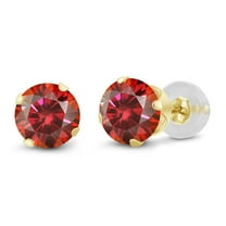 Gem Stone King 14K Yellow Gold Red Moissanite Stud Earrings for Women Men (2.00 Cttw, Round 6.5MM)
