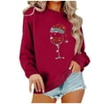 thumbnail image 1 of Amzcrzy Chandail de Noël pour Femmes Mode Manches Longues Col Rond T-Shirt Impression Verre de Vin Rouge Ample Grande Taille Chandail Tops, 1 of 4