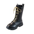 thumbnail image 2 of Girls Black Knee-High Lace-Up Combat Boots with Side Zipper, Lug Sole Dress & School Boots, 2 Extra Gold Shoelaces, Toddler/Little/Big Kids, 2 of 5