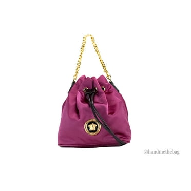 Versace Small Dahlia Nylon Fabric Medusa Pendant Crossbody Shoulder Purse Bag