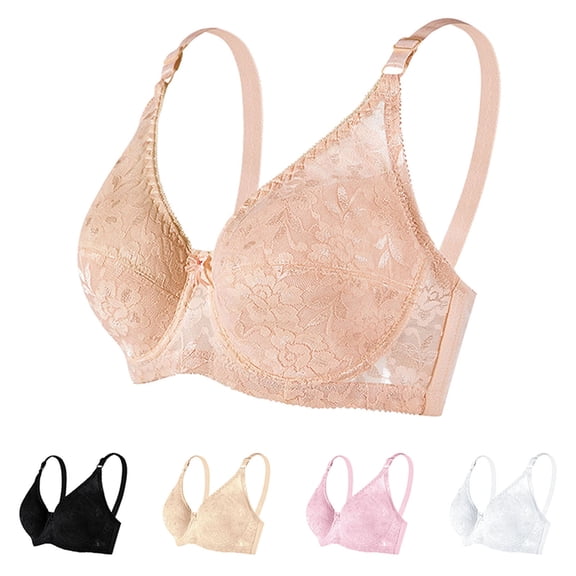 Gymayou Women Floral Lace Underwire Bra Thin Breathable Full Coverage Minimizer Underarm Smoothing Comfort Lingeries Beige 36