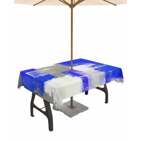 Fsddascl Blue Purple Gray Outdoor Tablecloth - 52x70 Inch Rectangle Dining Table Cover, Abstract Modern Geometric Oil Painted Waterproof Outdoor Table Cloth with Umbrella Hole & Zipper for Patio