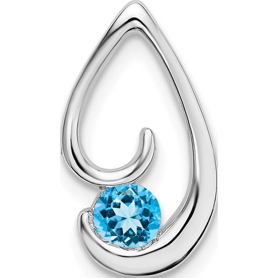 14K White Gold Blue Topaz Chain Slide (Width 9.2) (Length 16.4) - Jbsp