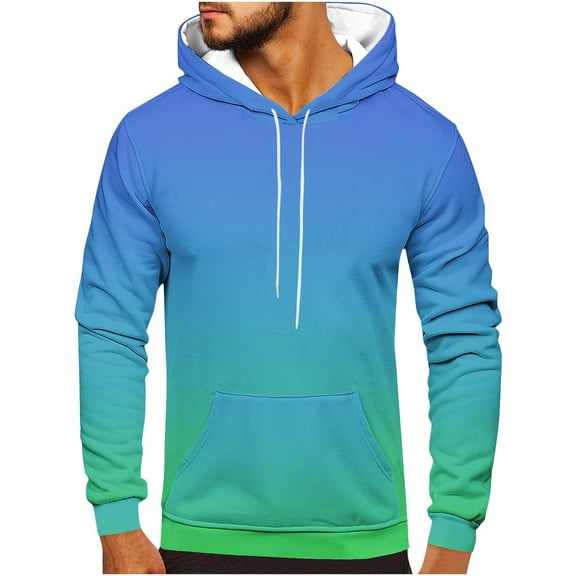 Fmbrln Mens Plus Size Long Sleeve Hoodies Fall Fashion Gradient Print Hooded Sweatshirts Casual Comfy Pullover Tops with Pockets Sky Blue XL